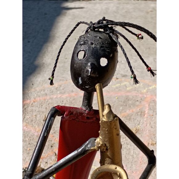 Saxophone Player Sculpture South African Scrap Metal VTG Folk Art Music Theme - Picture 3 of 12